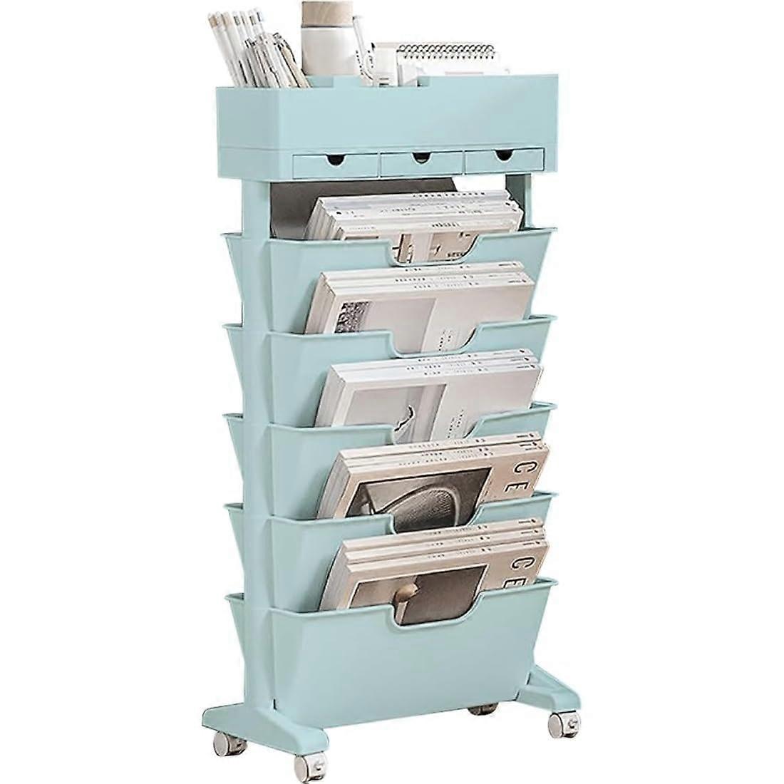 SixTier Large Capacity Bookshelf with Casters, Durable Vertical Storage Rack for Office and Home