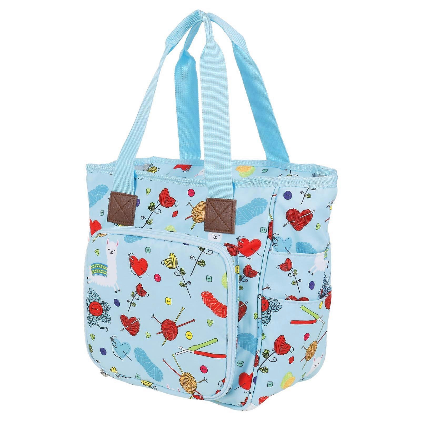 Small Blue Knitting Bag with MultiPocket Organizer for Crochet Hooks and Yarn Storage