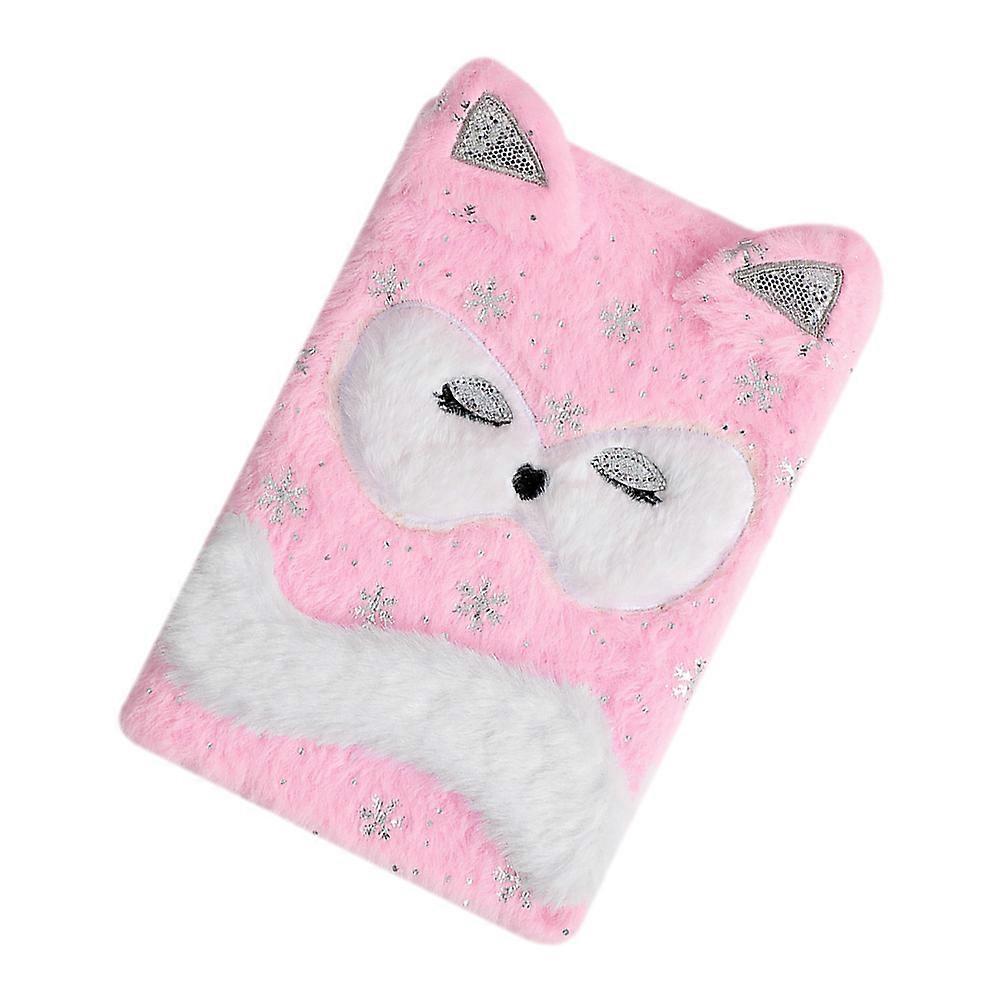 Fluffy Fox Plush Notebook for Students Pink Cartoon Gift