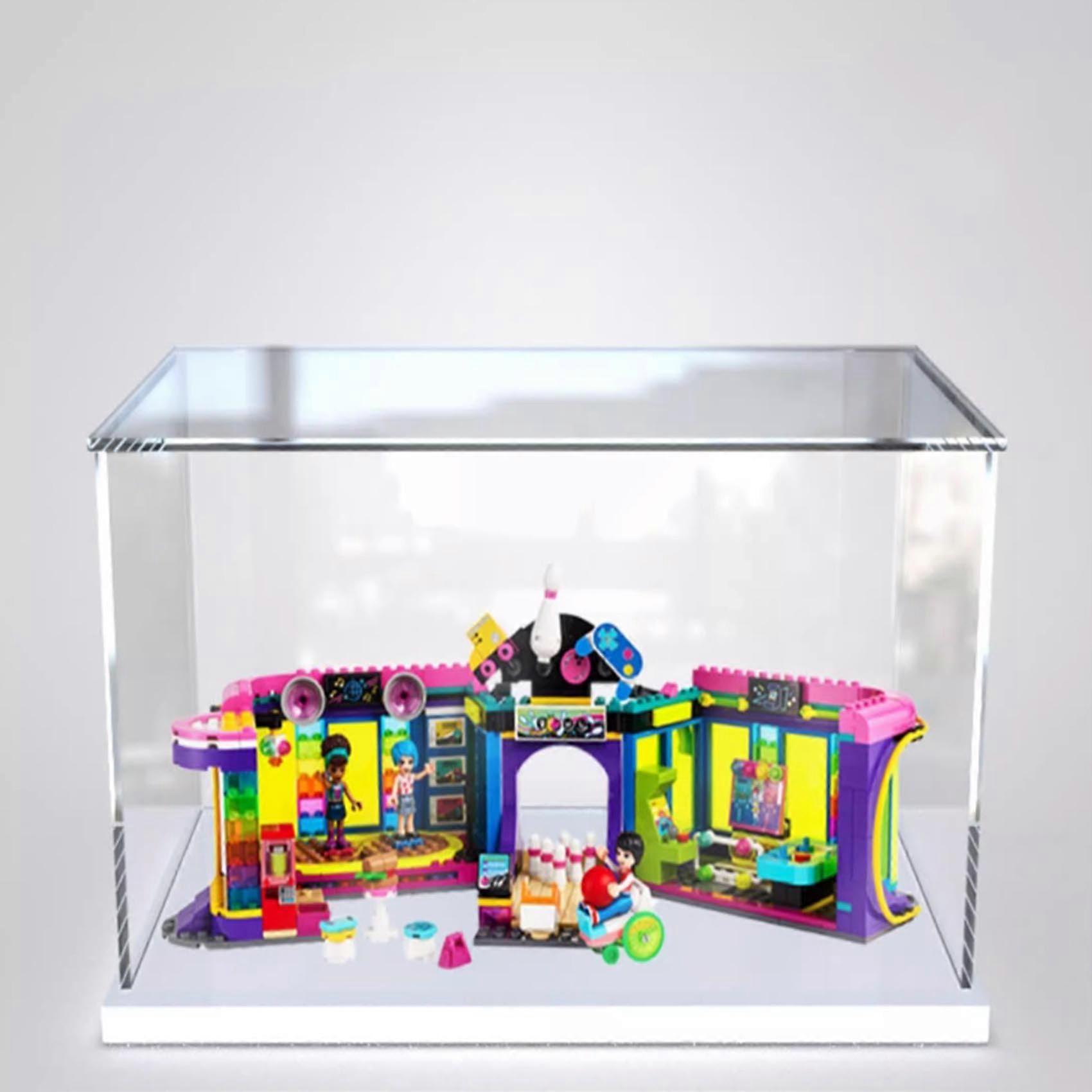 Acrylic Display Case Compatible with  41708 RollerSkating Playground, Dustproof Clear Showcase with White Base
