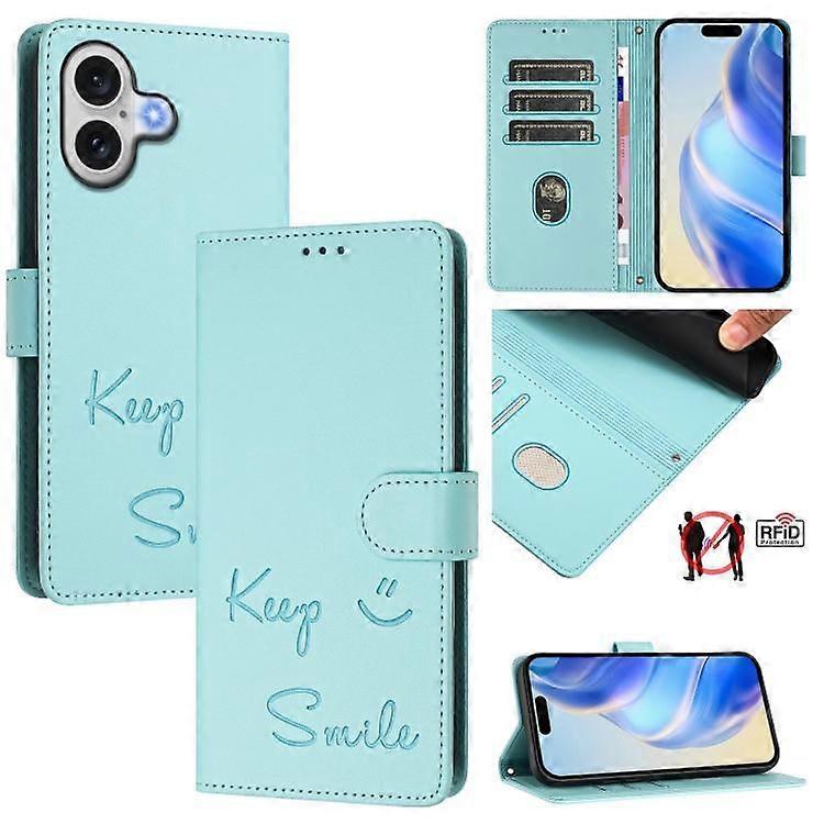 iPhone 17 RFID Leather Phone Case with Smile Embossing