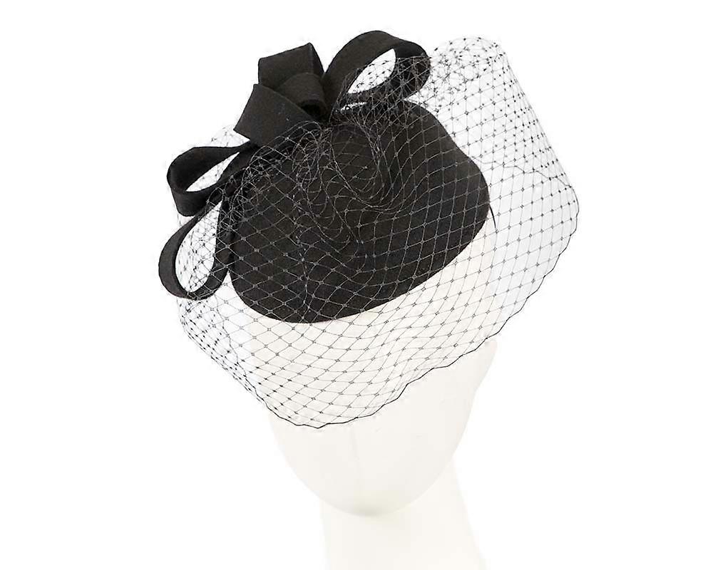Black pillbox hat with face veil J409 J409