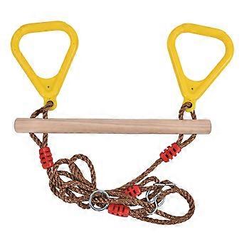 Wooden Trapeze Swing Bar With Plastic Gym Rings, Adjustable Rope for Indoor Playground and Outdoor Swingset, Sturdy And Durable Weatherproof Kids