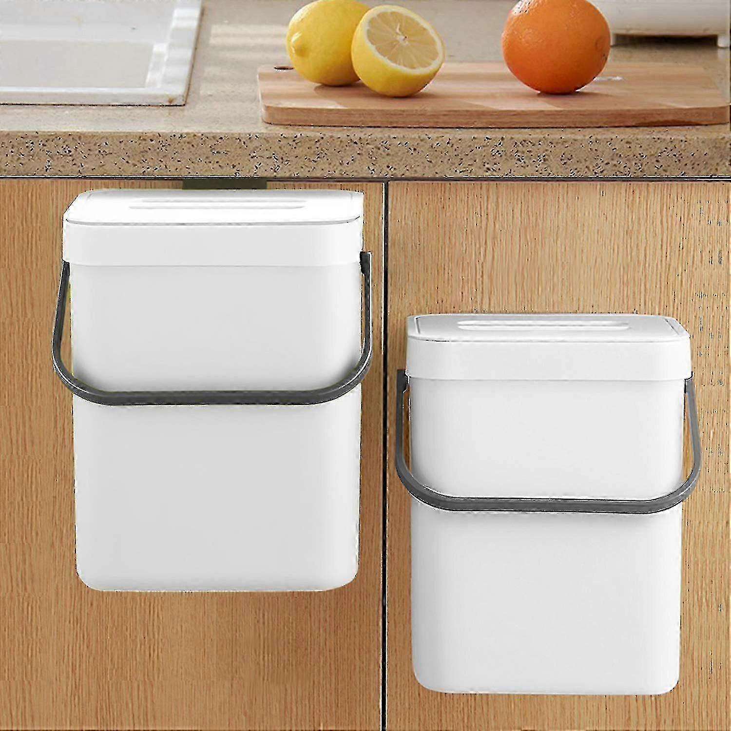 2 sealed indoor kitchen trash cans (white)