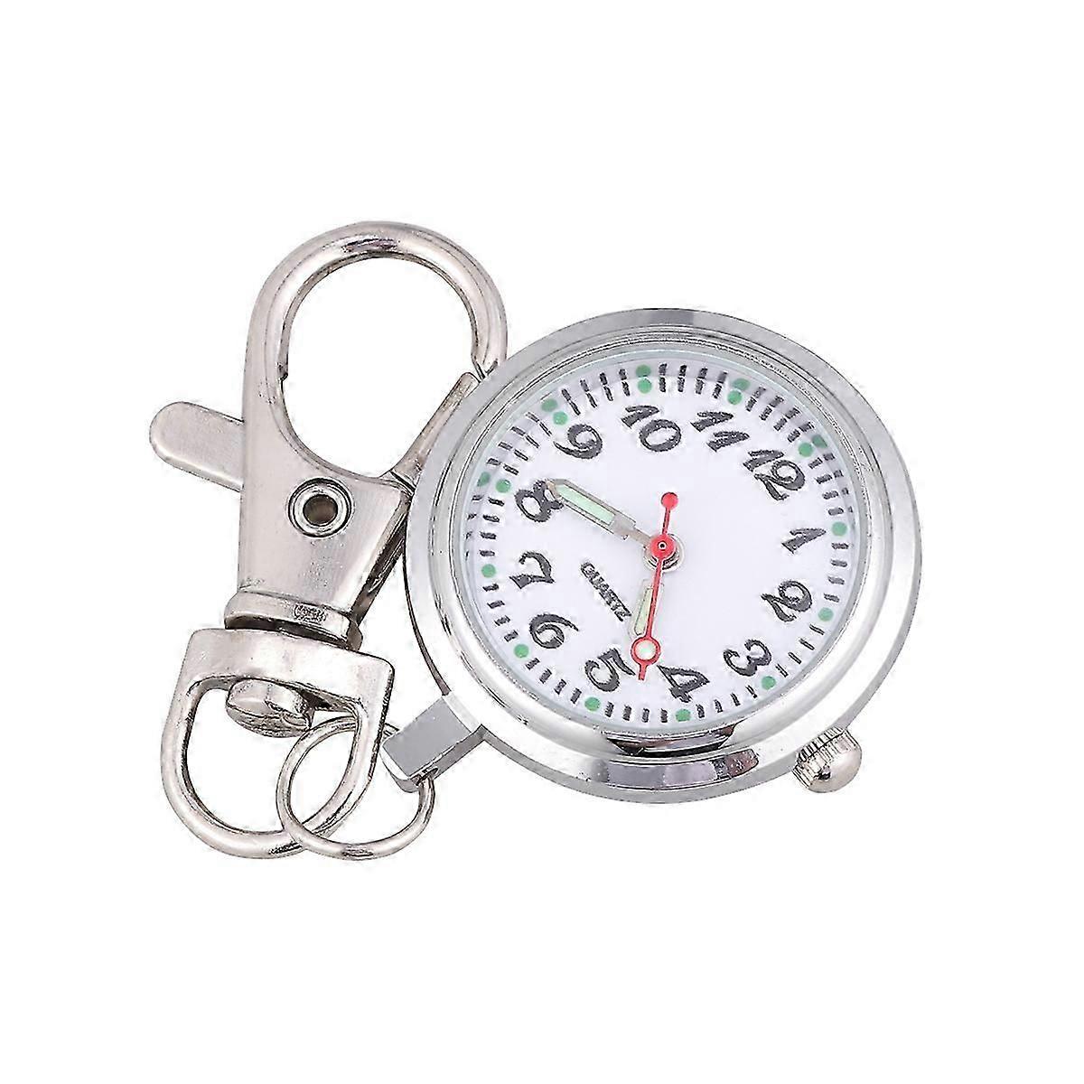 Relógio de bolso clássico masculino com chaveiro, feito de quartzo e metal, cor prateada, com números grandes de 2,5 polegadas.