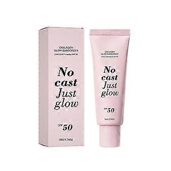 Protetor solar facial com colágeno FPS 50, sem deixar resíduo branco, creme de proteção solar com efeito iluminador, protetor solar leve e não oleoso para rosto e corpo.