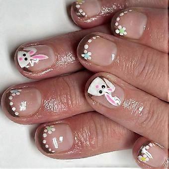 24pcs Short Square Artificial Nail with Rabbit Pattern EaStick on Nail Acrylic Press on Nail for Enhancing Holiday Looks Multicolor
