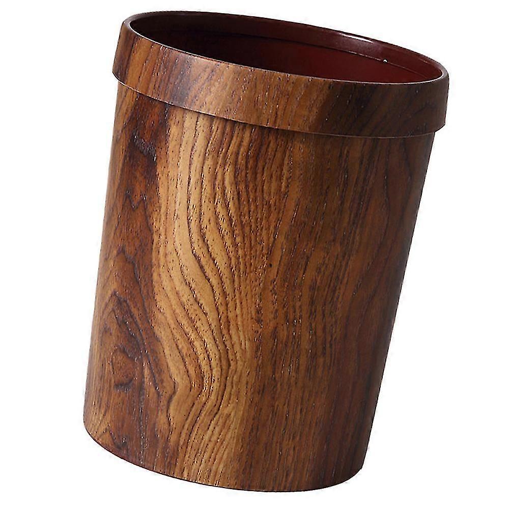 Brown Solid Wood Trash Can for Storage 1Pcs Grain Pattern Rubbish Bin