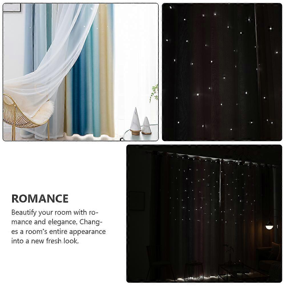 Blue Window Tulle Curtains for Sunshade 2Pcs Double-Layer Gradient Color