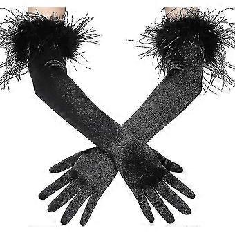 Guantes largos de ópera Guantes de plumas de satén Estilo 1920 Guantes de vestir de fantasía nupcial