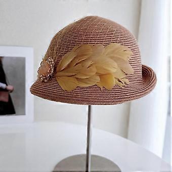 Hepburn Style Noblewoman Crystal Flower Beret Lady's Summer Sun Protection Straw Hat Elegant Feather Painter Sun Hat