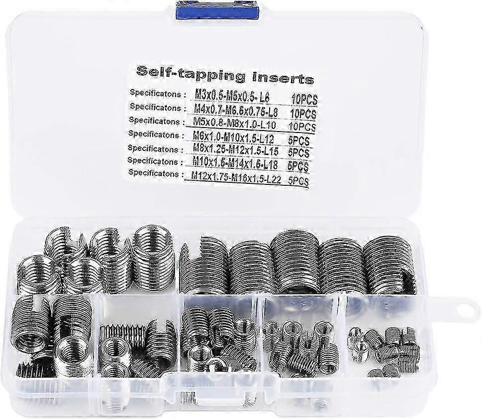 Self Tapping Thread Insert, 50pcs Stainless Steel Inner Thread Insert Set ReinFit Force Repair Tool
