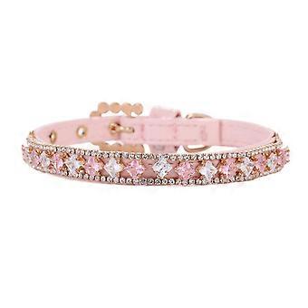 Pet Dog Collar Inlaid Rhinestone Decorative Adjustable Fashion Dogs Cats Cowhide Collar For Medium Dogs