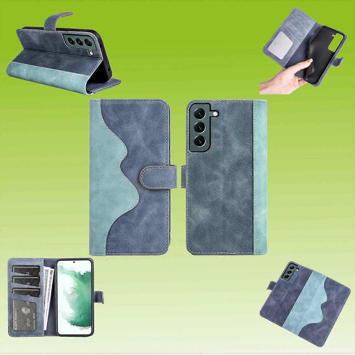 For Samsung Galaxy S23 Plus Design Phone Case Blue Faux Leather Cover