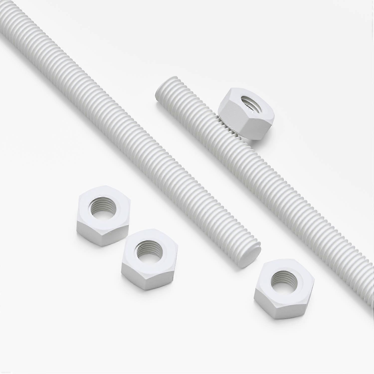 2x White Polypropylene (PP) M8 x 1000 mm Threaded Rods