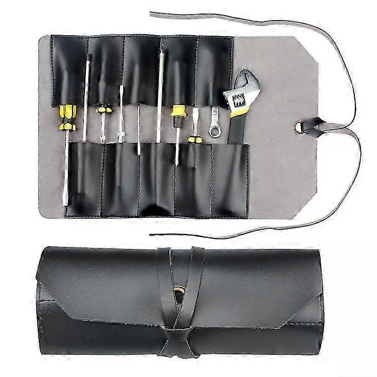 Multi-Function Toolkit-Double Thickened Wrench Bag with Leather Tool Bag-Black