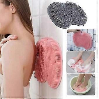Gray Silicone Shower Brush with Suction Cups for Foot & Back Scrubbing