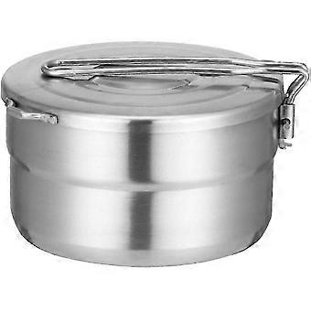 Stainless Steel Camping Cook Pot with Lid and Foldable Handle 1.5L Large Capacity Bento Pot Outdoor Cookware for Camping - GXCC