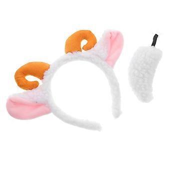 Schafhorn-Haarreif für Damen, Plüschhaarreif, 1 Set, Weiß, Tiermotiv