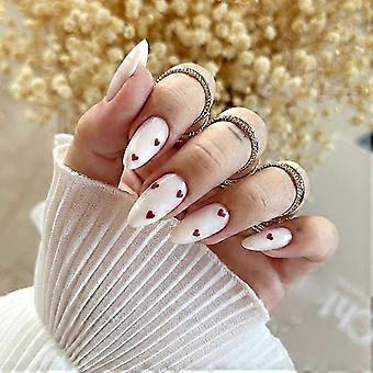 Valentine Coffin Nails Glossy Red Hearts Medium