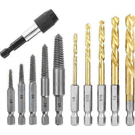 11-piece clear screw extractor set, reverse drill bit set, left-hand hex shank drill bit and bolt kit