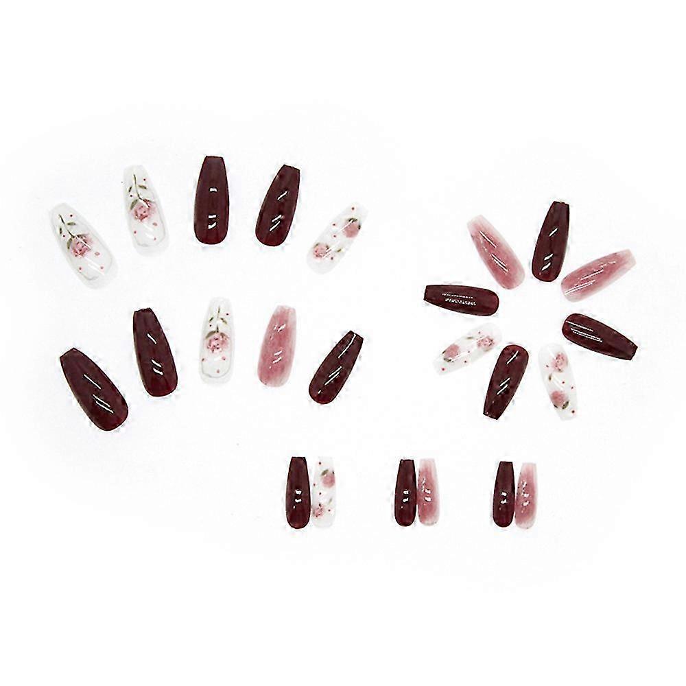 Red Rose Long Reusable False Nails