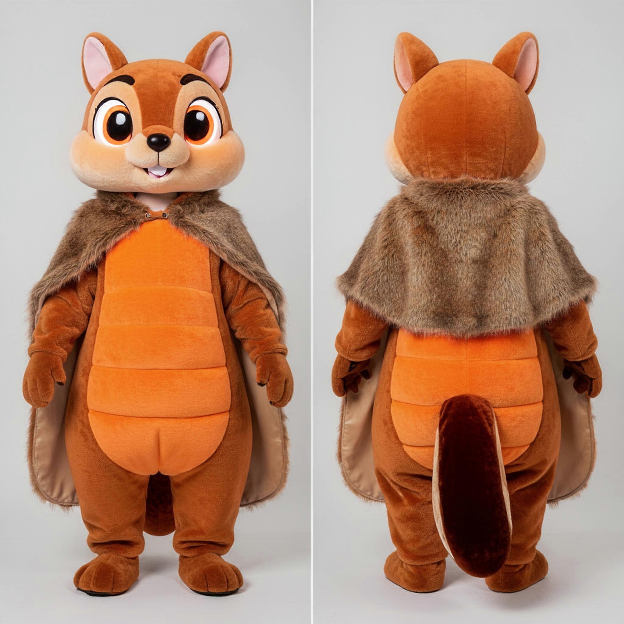 MASTICOT Vibrant Orange Cartoon Flying Squirrel Mascot