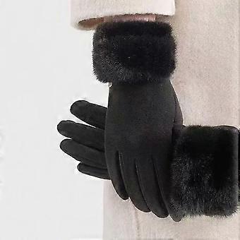 Casual Solid Color Suede Gloves Touch Screen Windproof Full Fingers Mittens Warm Comfortable Women Winter Gloves Sports