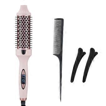 3 in 1 Hair Straightener Brush with Negative Ion Shine and Dual PTC Heaters, 410F Fast Heat Curling Tool, Pink