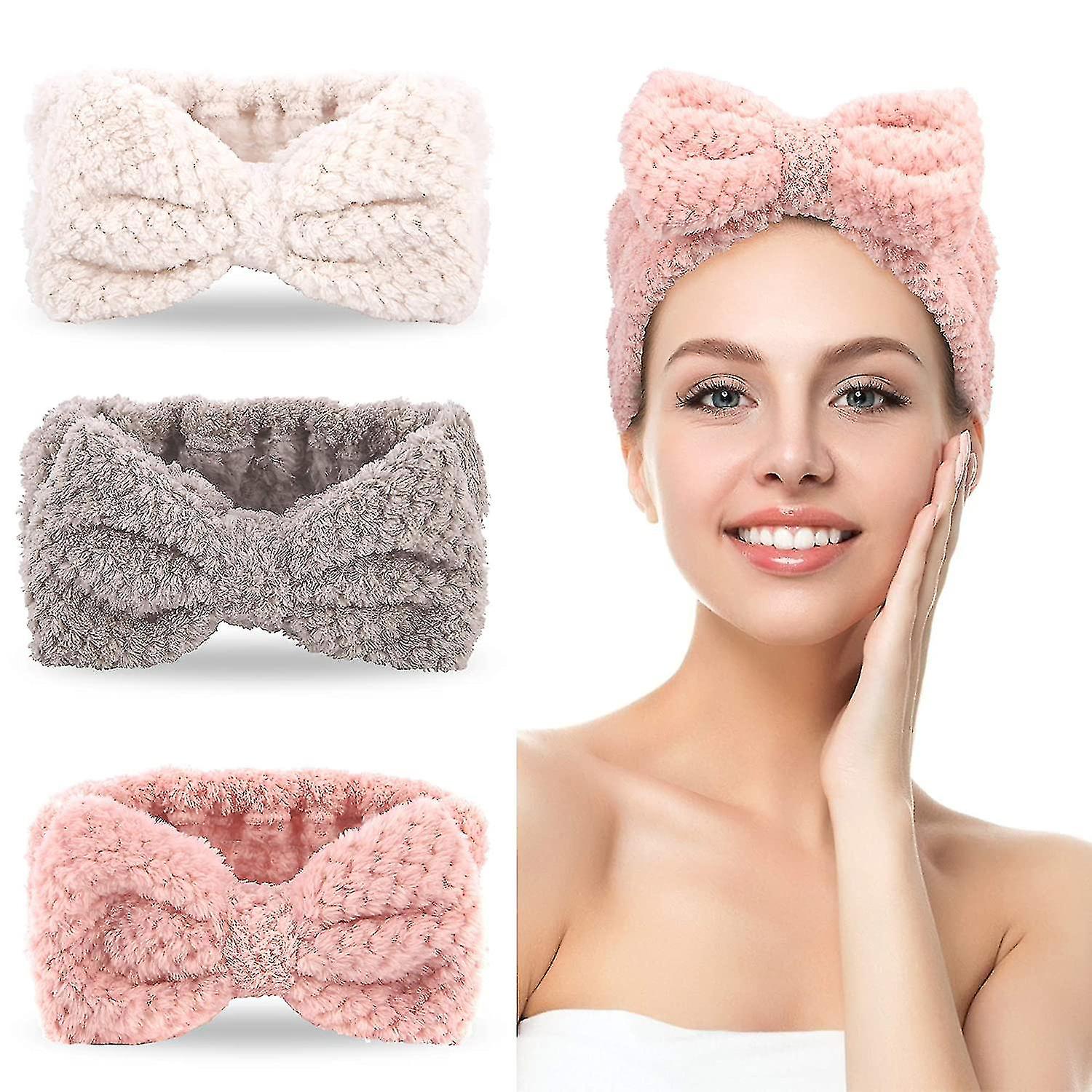 3 Pcs Spa Headbands Microfiber Bowtie Headbands
