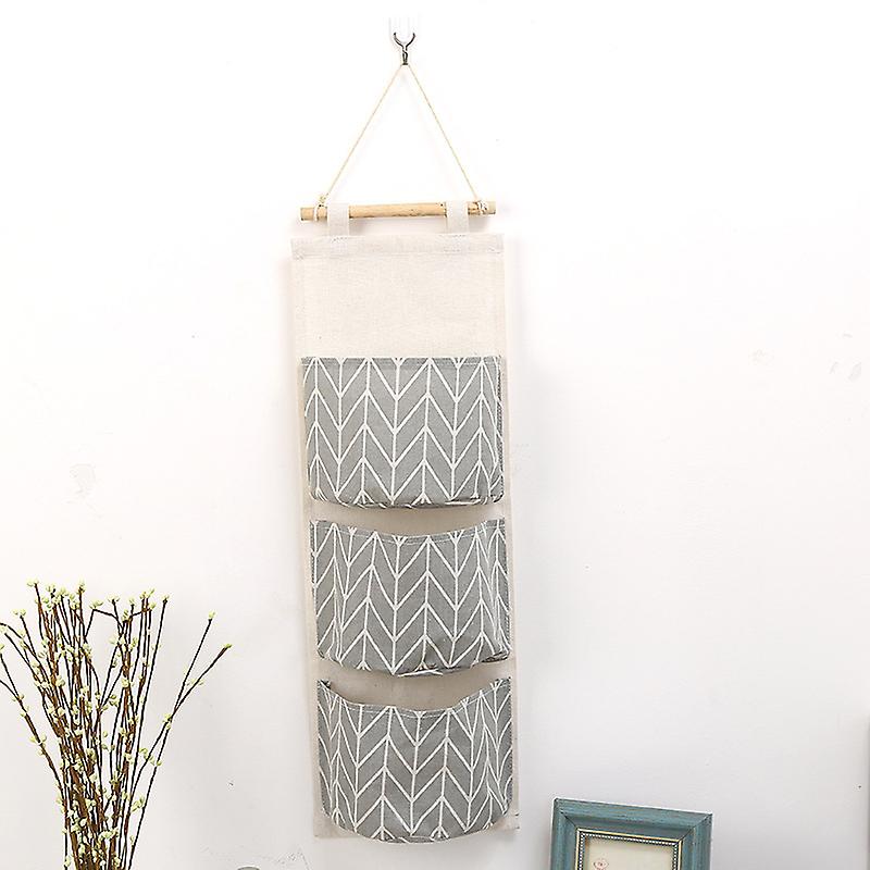 Practical Multi-Layer Wall-Mounted Storage Bag, Waterproof Cotton Linen Storage Bag, (Gray)