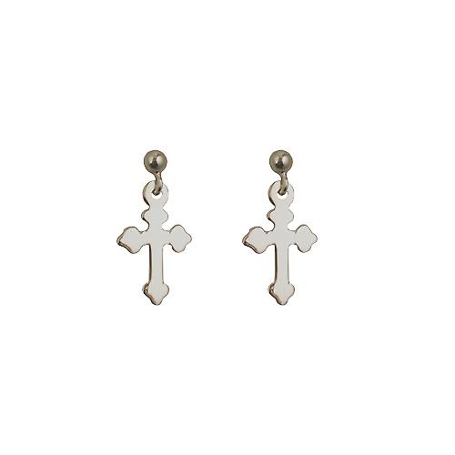 Silver 13x10mm plain Cross Dropper Earrings