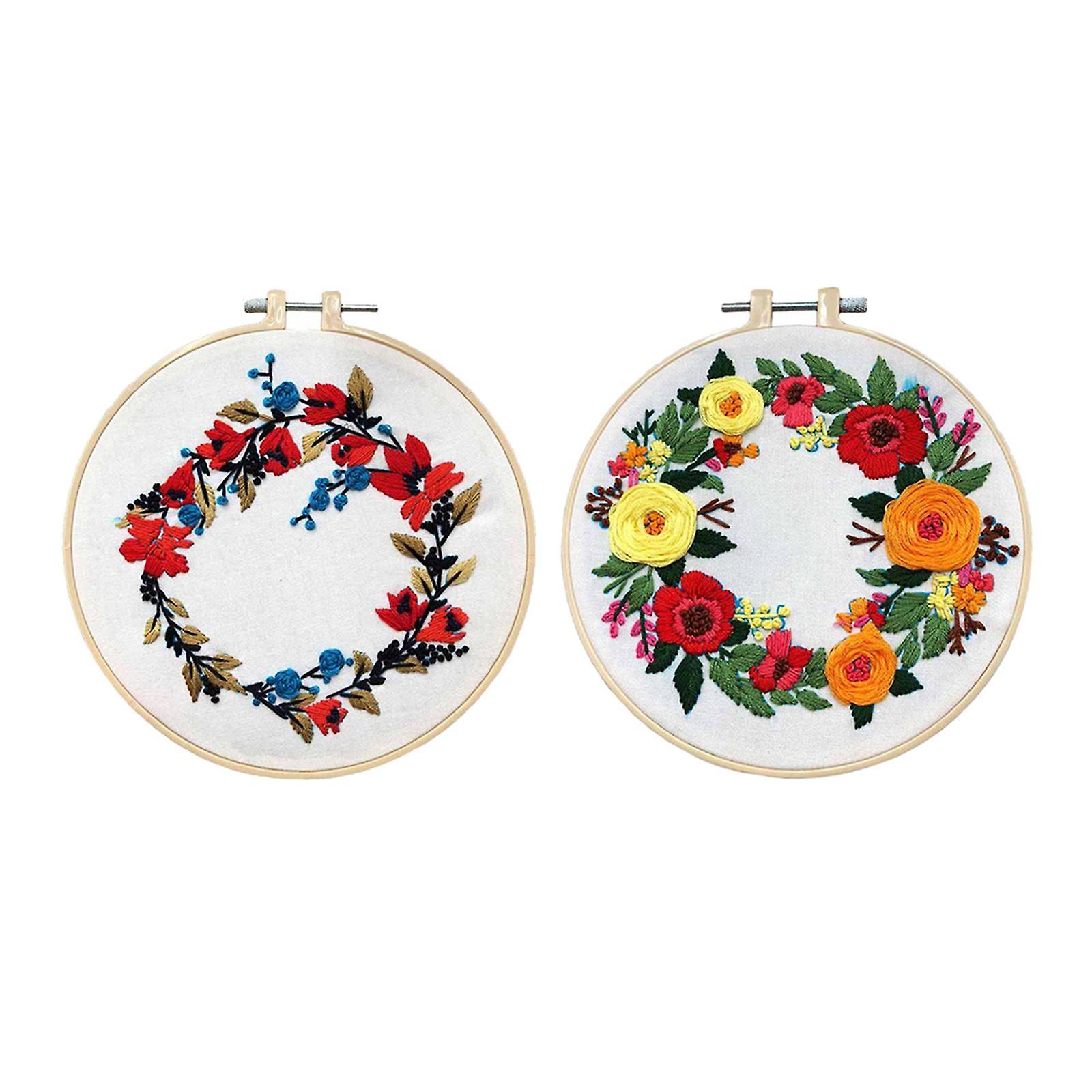 2 Sets Floral Embroidery Starter Kit with Pattern and Instructions