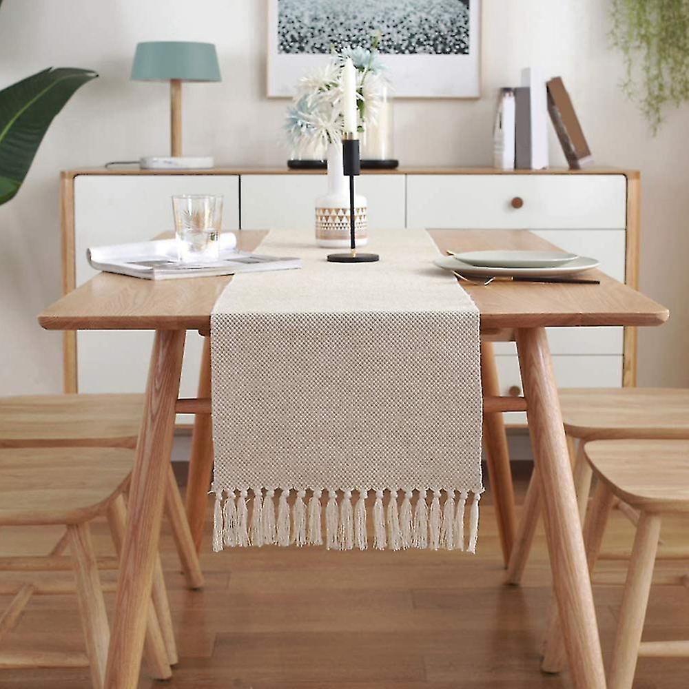 Cotton Linen Fringe Table Runner,woven Decorative Table Runners, Macrame Table Runner For Kitchen D