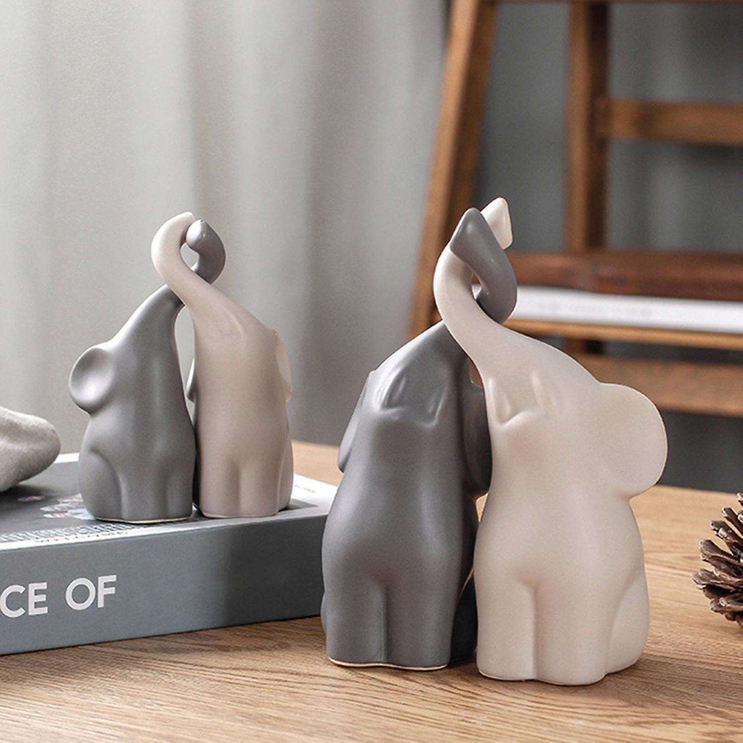 2Pcs Animal Decoration Delicate Ceramic Two-elephant Shape Simple Shelf Display Mold for Daily Life
