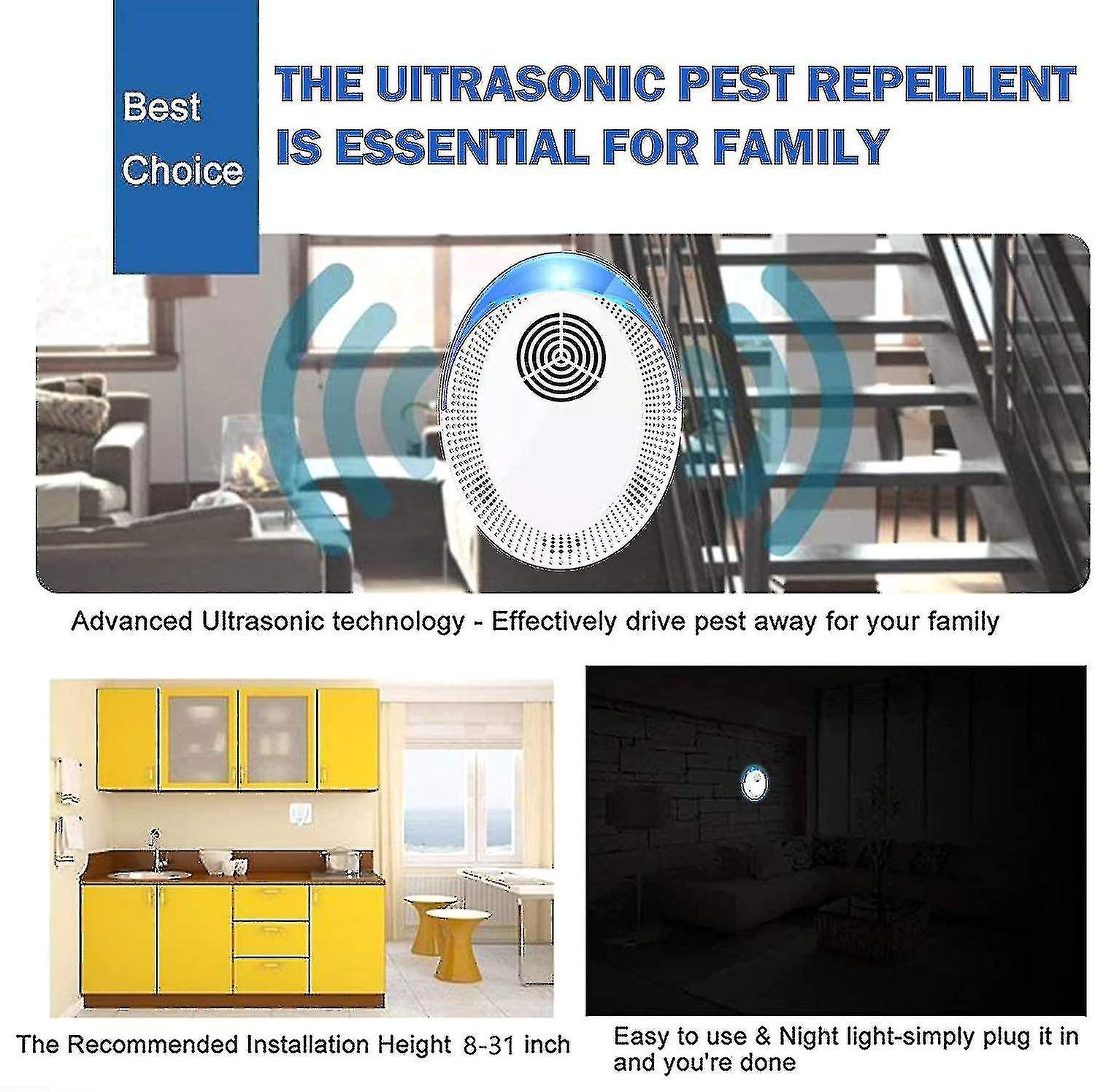 Ultrasonic Pest Repeller (2 Pack), Mouse Repellent Silent Safe Pest Control With Night Light For Mos