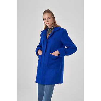 Boucle Textured Sax Blue Overcoat