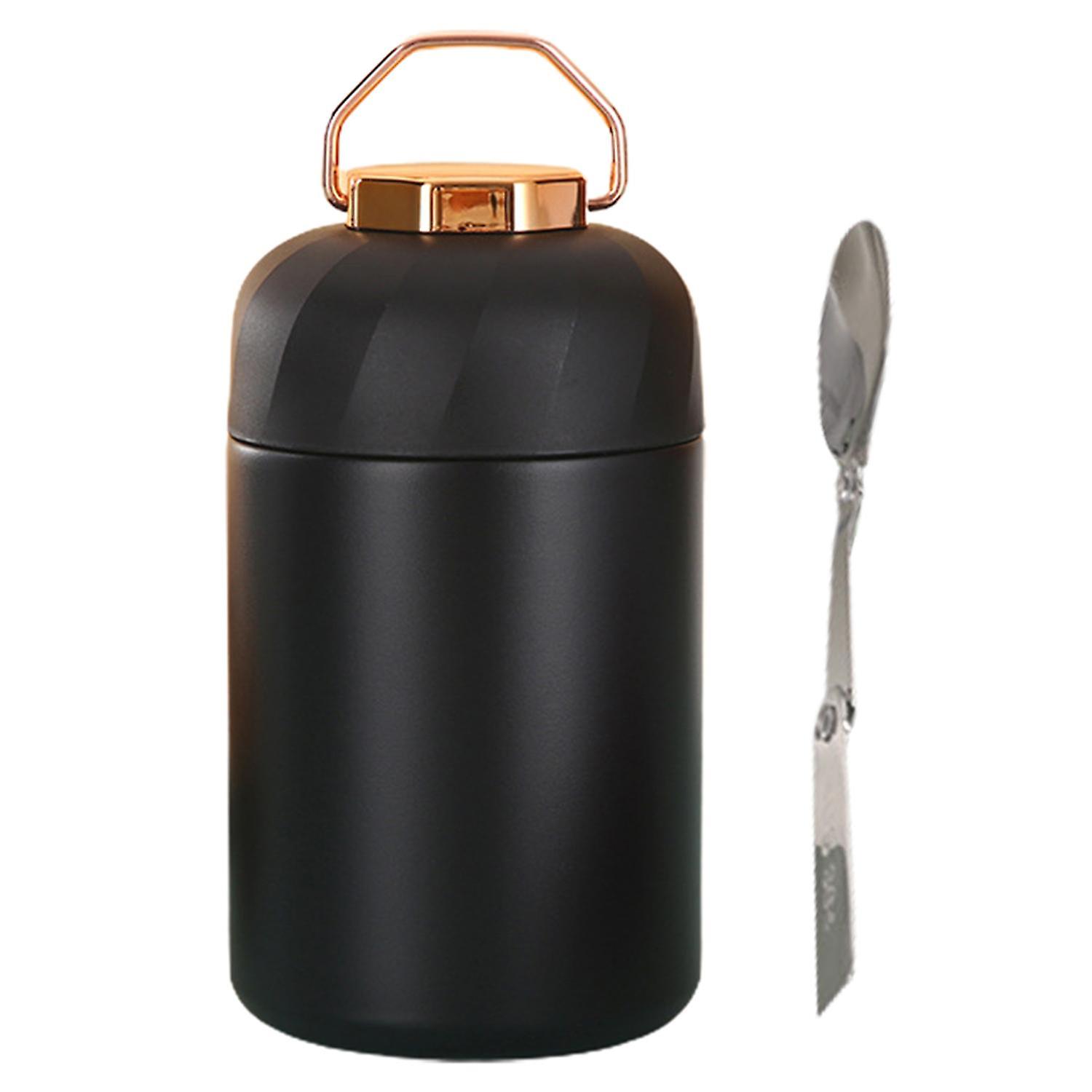 600ML Stainless Steel Food Flask Container with Foldable Spoon Non-Slip Handle Leakproof Food Jar So