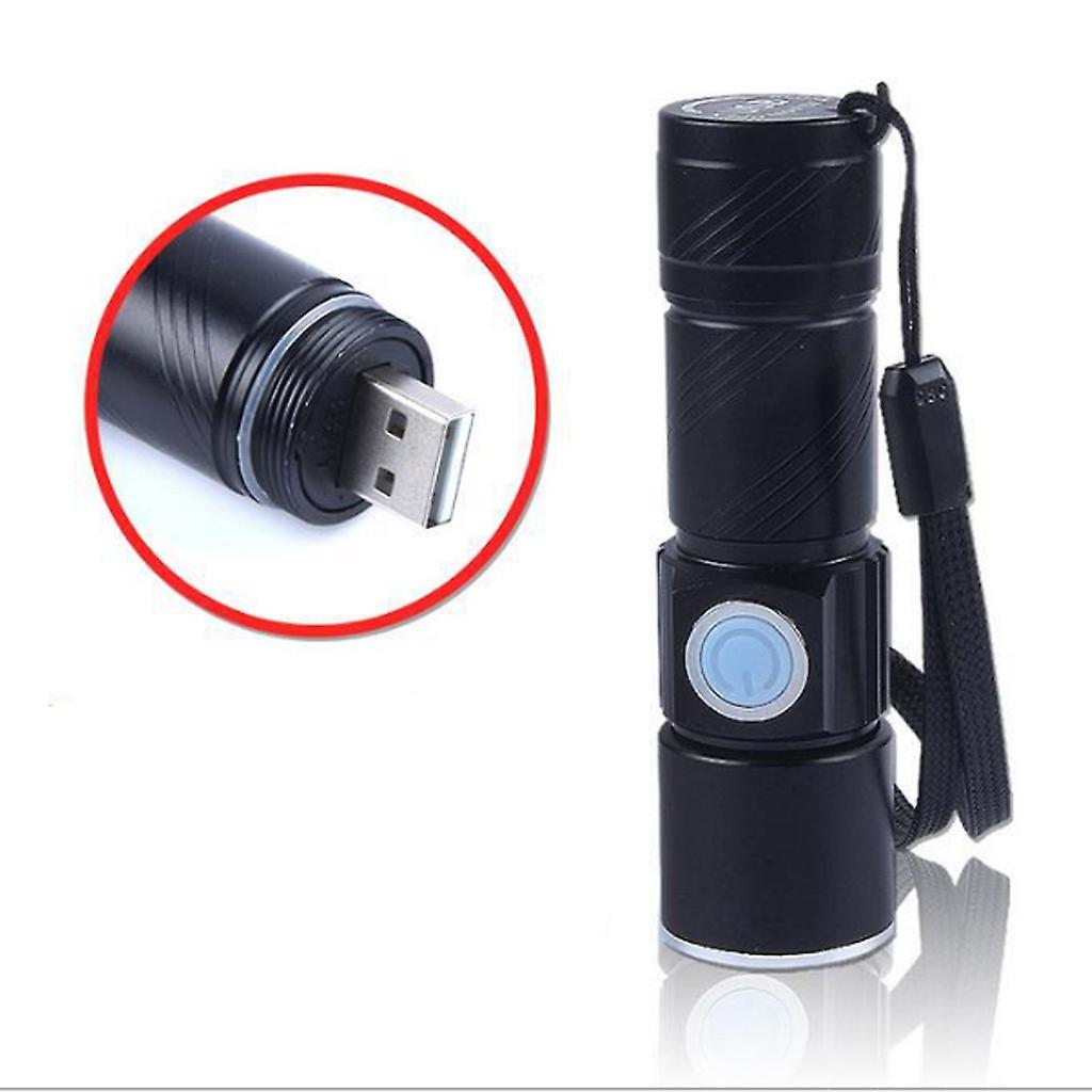 Mini Led Usb Rechargeable Portable Flashlight Zoom Torch Lamp Light Yellow