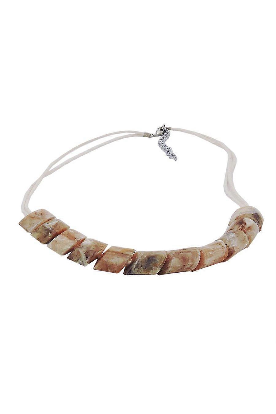 Necklace Slanted Beads Beige Marbled - Gl02181