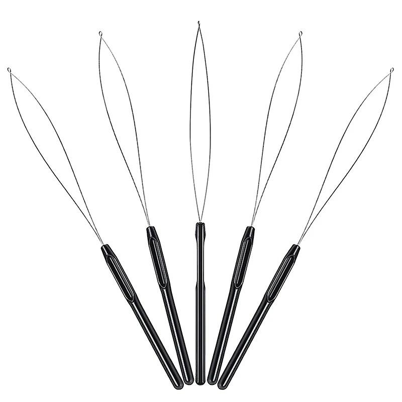 AD-30Pcs Hair Extension Loop Threader Hook Tool And Bead Tool Black Loop Threader For Hair Extension Or Feather Extender~4661