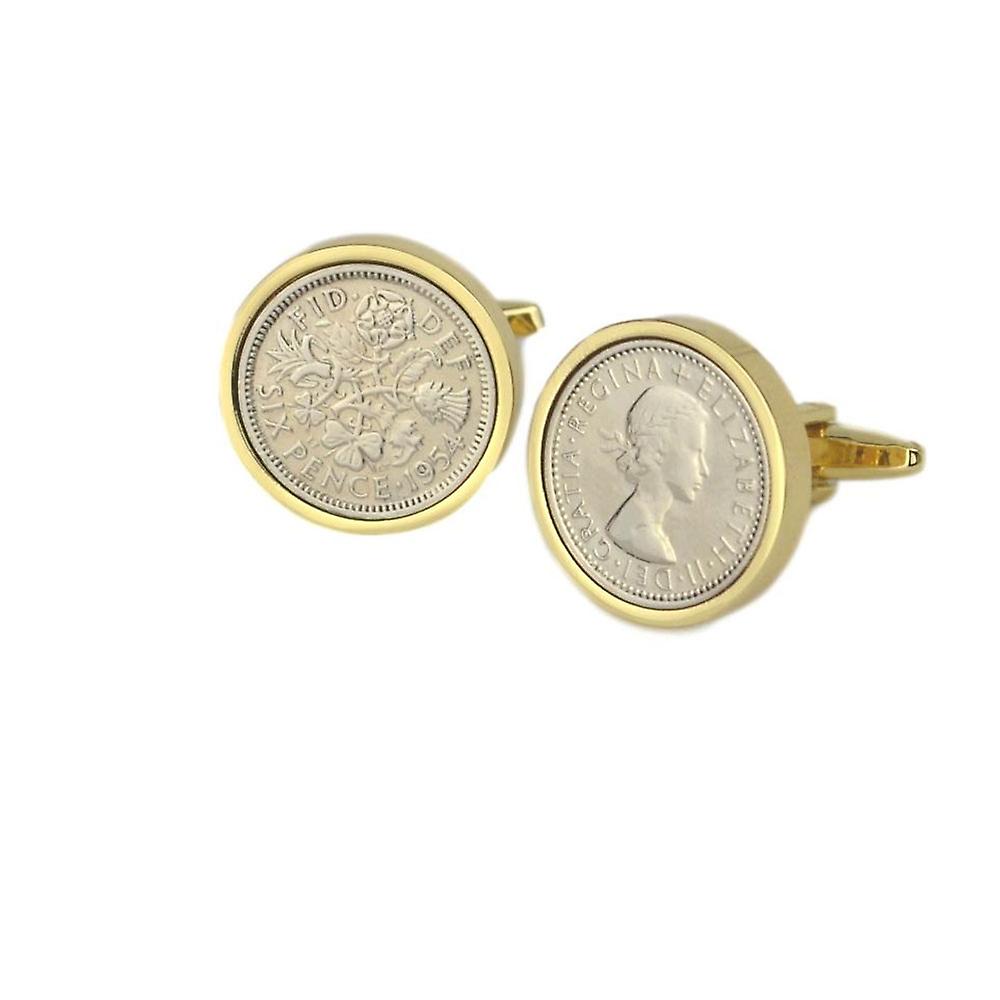 Lucky Sixpence Cufflinks in Gold Mount | 1954
