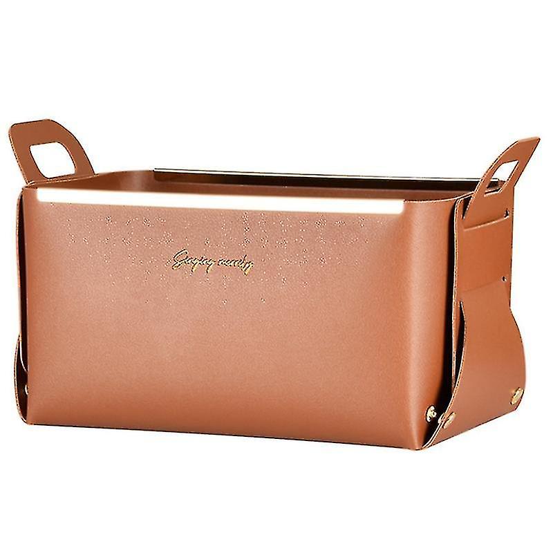 Leather Storage Bin With Handles, Foldable Shelf Organizer (brown)