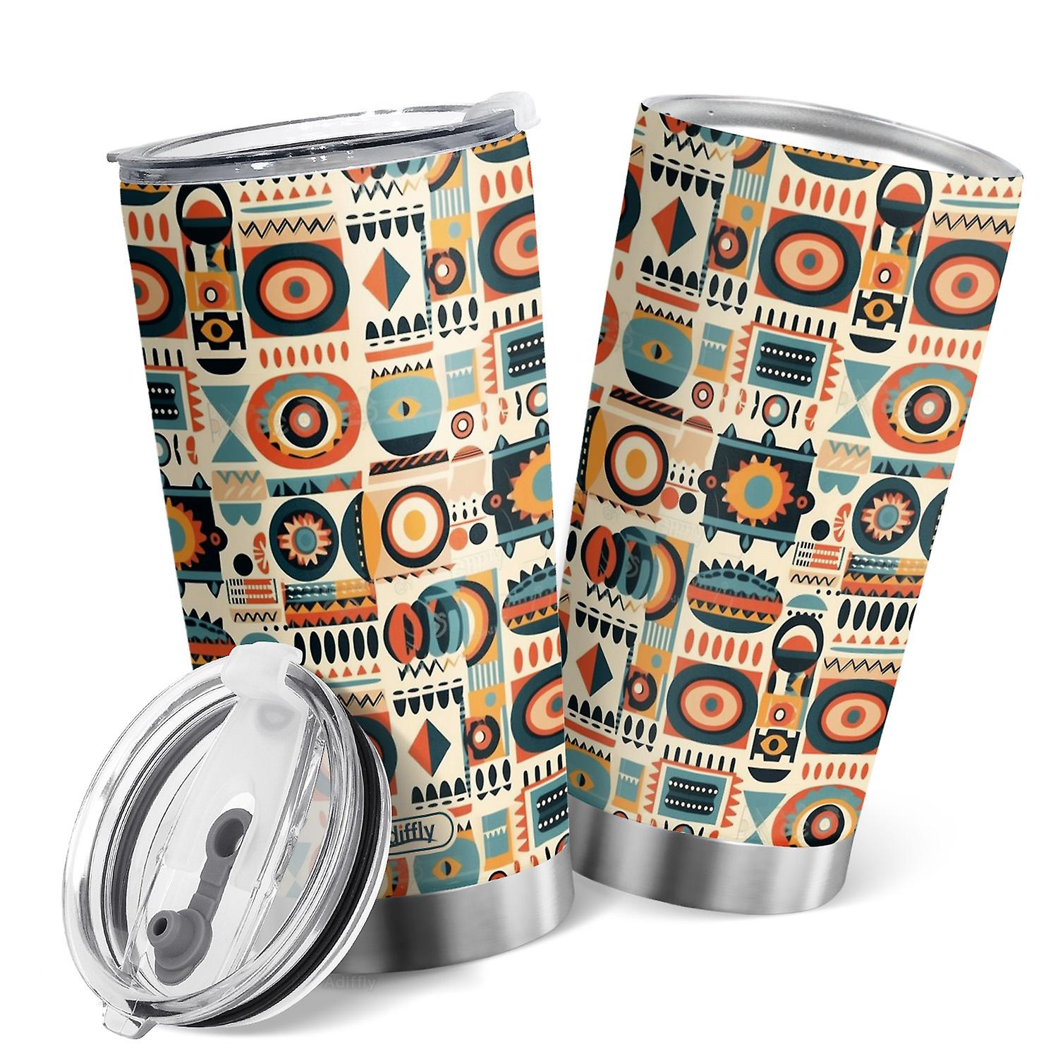 Oasisdream 20oz Abstract Pattern Print Travel Tumbler Double Wall Vacuum Insulated Cup with Lid