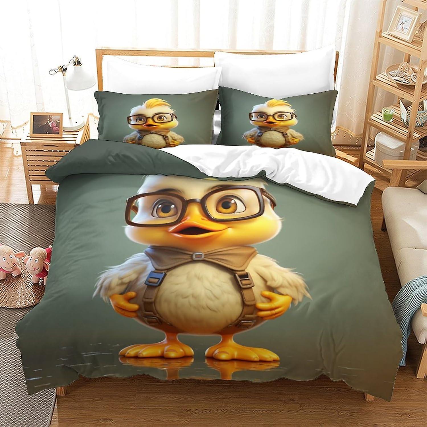 HOUKIG Little Yellow Duck 3D Upholstered Mattress, Microfibre Upholstered Mattress,3 Piece Set with Zip And 2 Pillowcases,for Teenagers And Adults