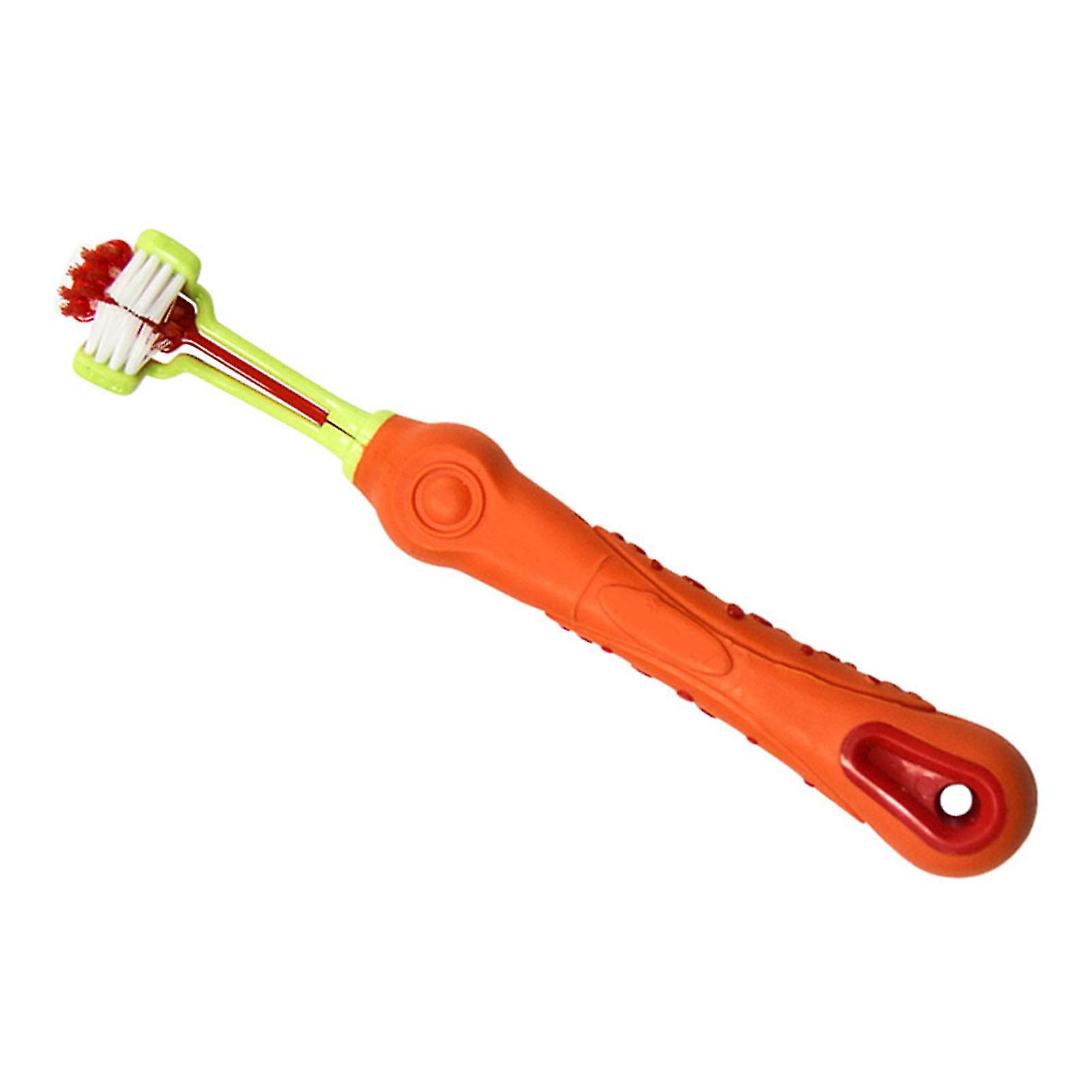 Orange Pet Toothbrush - Multi-Angle 3-Sided Design for Effective Oral Cleaning
