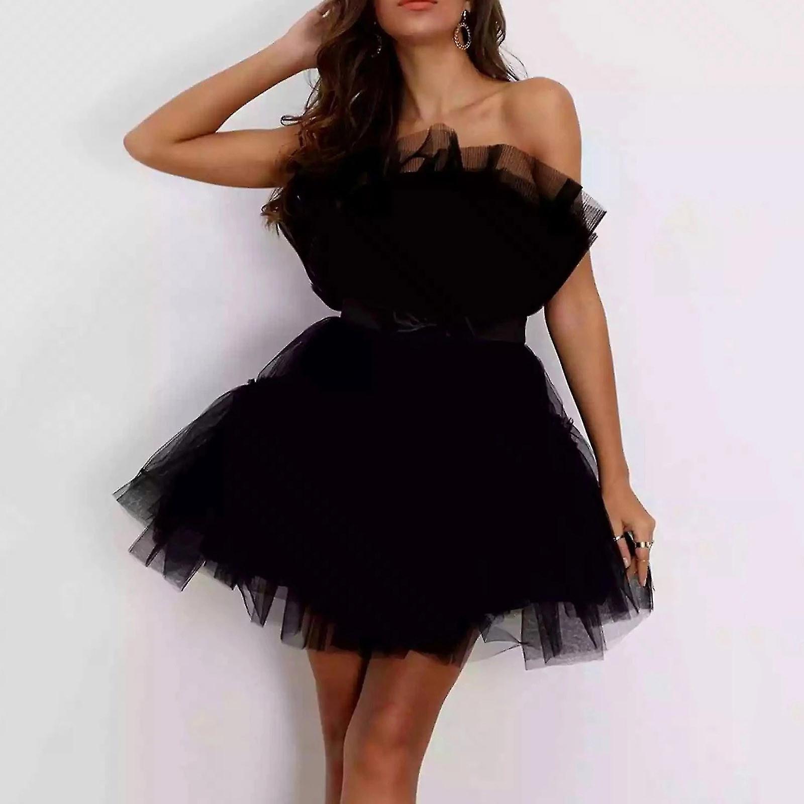 Off Shoulder Mesh Tulle Tutu Dress Women Tube Top Bow Wedding Evening Party  Prom Dresses Female Mini Dress Bridesmaid | Fruugo QA