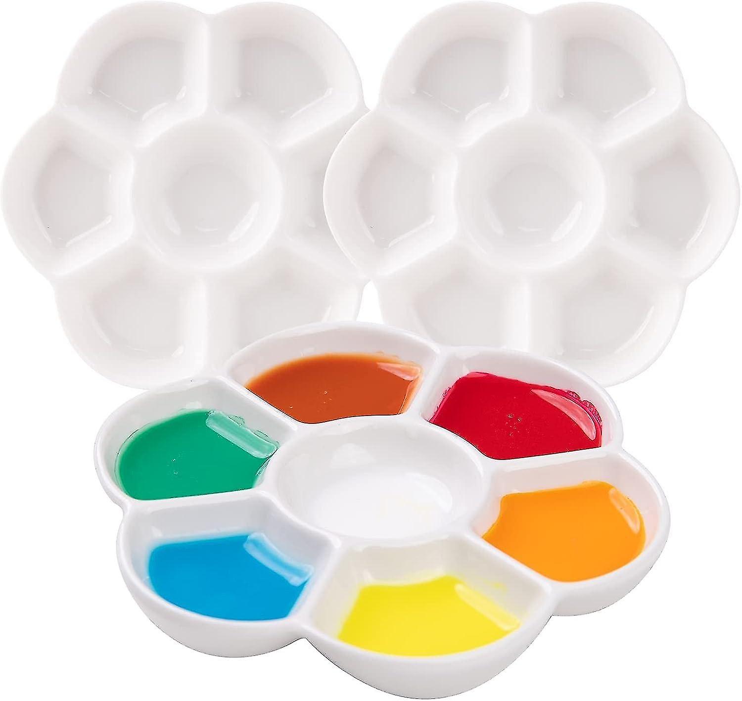 Set of 3 7 Well Studio Porcelain Paint Palette Tray（17.2cm）, Set of 3 with Box Ceramic Palette Trays