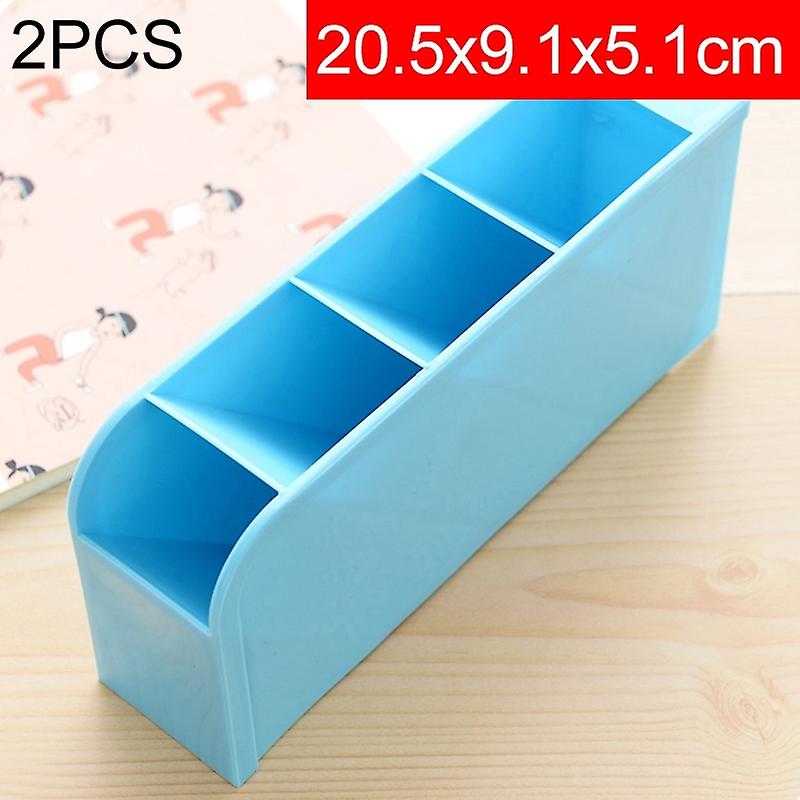 2 PCS Multi-function 4 Grid Desktop Pen Holder Office School Storage Case Plastic Box Desk Pen