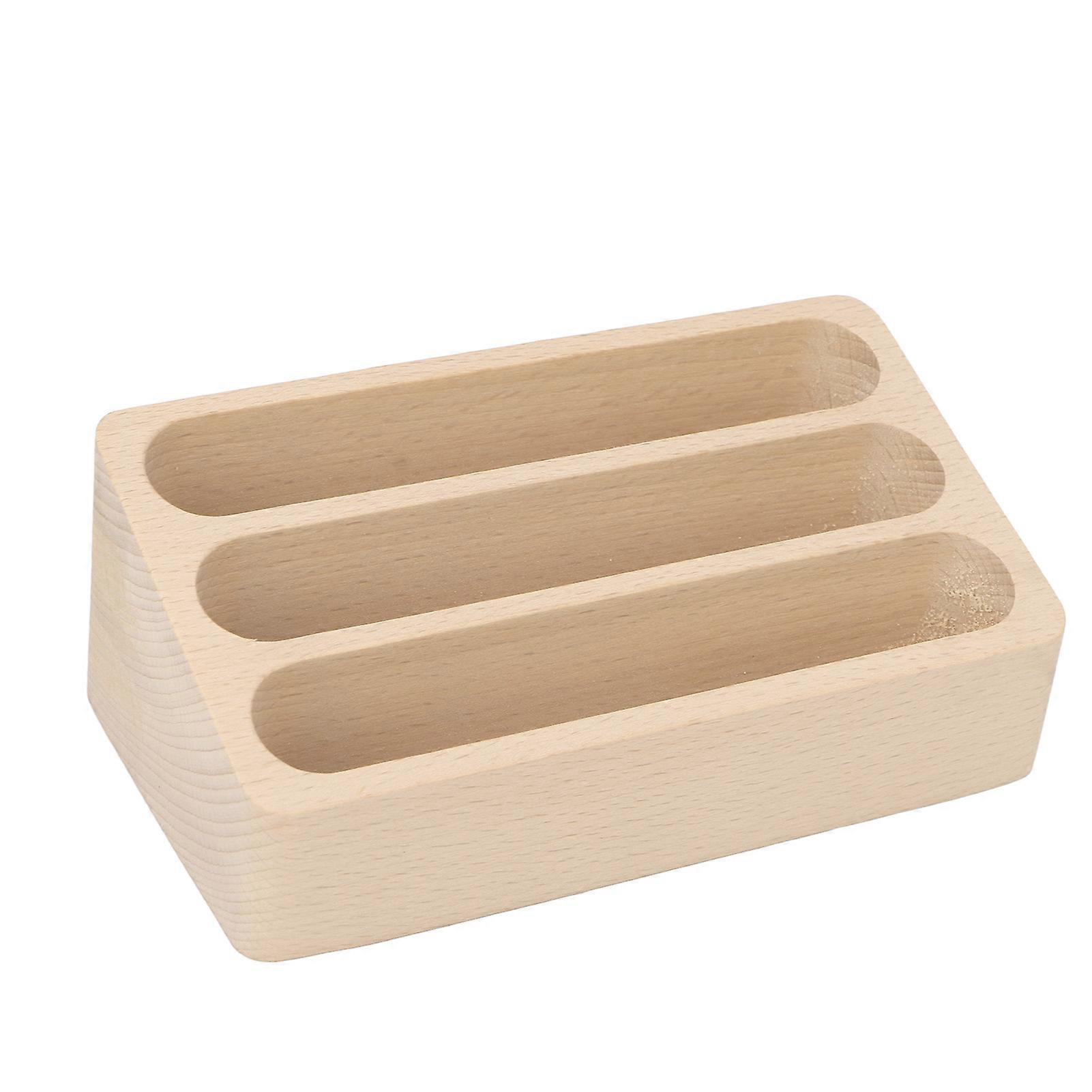Business Card Holder Stand 3 Slots High Stability Wooden Name Card Display Counter for Office Salon 